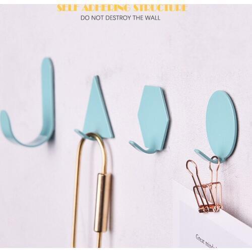 Creative Wrought Iron Punch-free Small Hook Seamless Adhesive Hooks Space Saving Clothes Hooks Kitchen Bathroom Door Wall Hanger