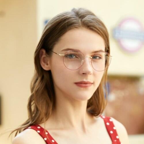 ZENOTTIC Pure Titanium Glasses Frame For Women Round Clear Glasses Myopia Hyperopia Prescription Eyewear Anti Blue Light Lens