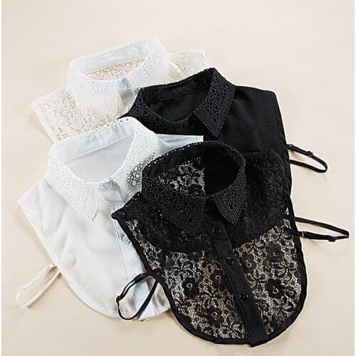 Linbaiway 2021 Black White Fake Collar for Women Shirt Lace Embroidery False Collar Dress Detachable Collars Lapel Top Ties
