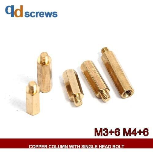 M3/M4+6 Copper hex isolation column with internal and external thread Hexagonal Copper Column with Single Head bolt YJT 1045