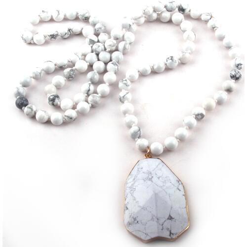 Fashion Bohemian Jewelry White Stone Knotted Stone Pendant Necklaces For Women Ethnic Necklace