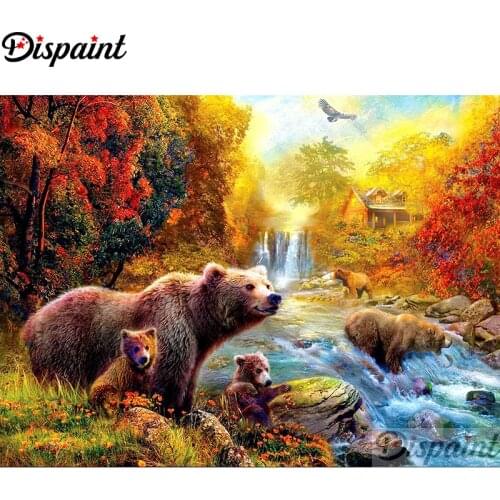 Dispaint Full Square/Round Drill 5D DIY Diamond Painting "Animal bear scenery" 3D Embroidery Cross Stitch Home Decor Gift A10937