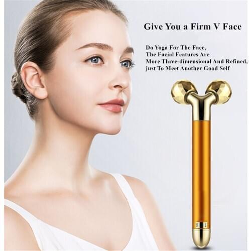 24k Gold Energy Beauty Bar Set 3D Facial Vibration Massage Jade Roller Face Massager Stick Skincare Face Roller Face Lift Stick