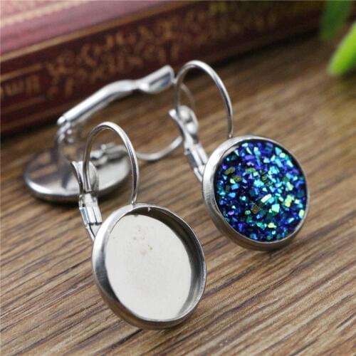 No Fade ) 12mm 6-25mm 10pcs Stainless Steel French Lever Back Earrings Blank/Base,Fit 6-25 mm Glass Cabochons,Buttons
