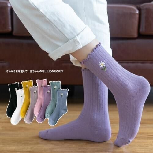 Frilly Cartoon Folwer Socks Women Autumn Winter Kawaii Cute Candy Socks Happy Harajuku Streetwearr Girl Fashion Long Socks