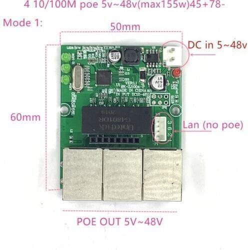 Reverse power supply POE switch POE IN/OUT5V/12V/24V/48V 155W/3=51.67W 100mbps 802.3AT 45+78- DC5V~48V distance series Force POE