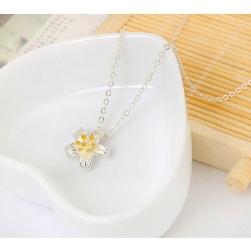 925 Sterling Silver Flower Necklaces & Pendants For Women Fashion Lady Festival Gift Sterling-silver-jewelry