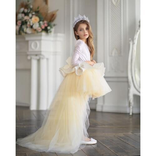 One Shoulder Princess Customized Dress Flower Girl Dress Sequins Dress Girls High-Low Luxury Birthday Dress