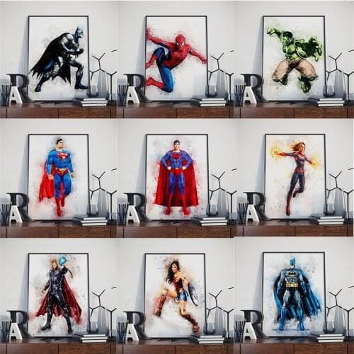 Marvel Watercolor Superhero Canvas Painting Posters and Prints on The Wall Art Picture for Kids Bedroom Home Decoration No Frame