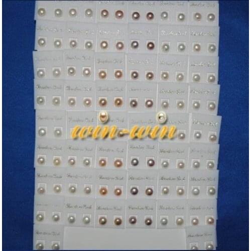 MIX COLOR 100 PAIRS/LOT 5-6MM Size Genuine Natural Freshwater Pearl Stud Earrings Jewelry Hot Cheap Sale