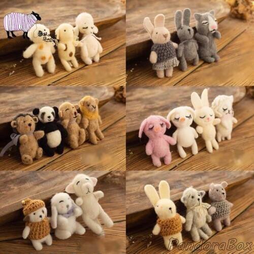 Newborn Photography Props Baby Boy Girl Photo Shoot Studio Posing Wool Felt Cartoon Bear Bunny Dolls Baby fotoshooting Prop Gift