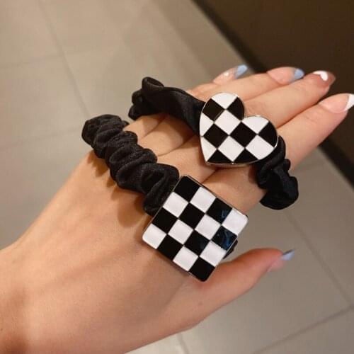 New White And Black Plaid Hair Rope Tie For Female Girls Elastic Gum Scrunchie Band Headdress Ponytail Holder Fashion Accessory