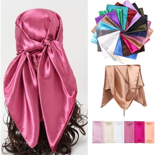 90*90cm Silk Satin Neckerchief Wrap For Women Solid Colors Headband Female Square Shawls Head Hijabs Scarves For Lady