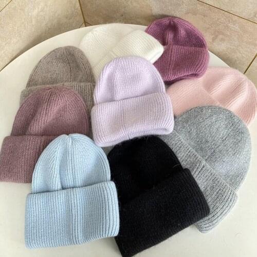 Rabbit Wool Hat Winter Plus Velvet Padded Warm Knit Hats Pullover Cap Cycling Hat Ear Protection Double Brim Baotou Caps