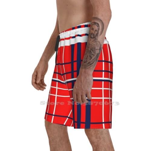 Square Colors Pattern MenS Fashion Shorts Sports Shorts Hilfiger Pattern Lines Red Blue White 90S Golf Pattern Colorful Design