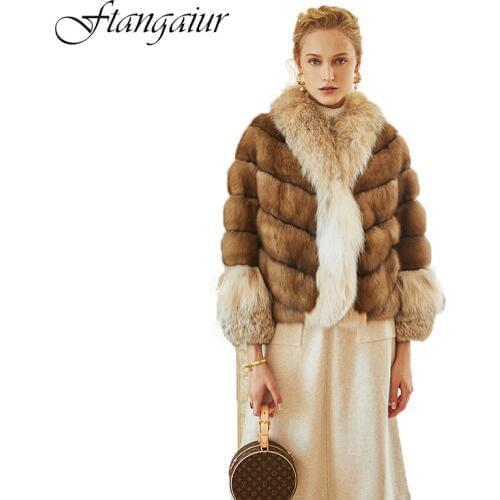 Ftangaiur2019 Winter Women Russian Sable Gypsophila Mink Coat 3/4 Sleeve Custom-Made Womens luxury Short Real Mink Fur Coats