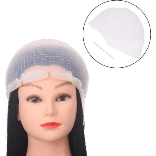 Professional Silicone Reusable Hair Colouring Highlighting Dye Cap Frosting Tipping with needle Transparent Hair Dyeing Cap Tool