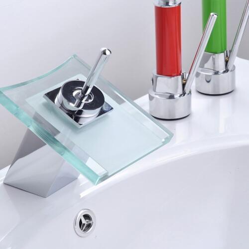 Glass waterfall basin faucet with single handle hot cold bathroom waterfall faucet , sanitary ware , basin faucet