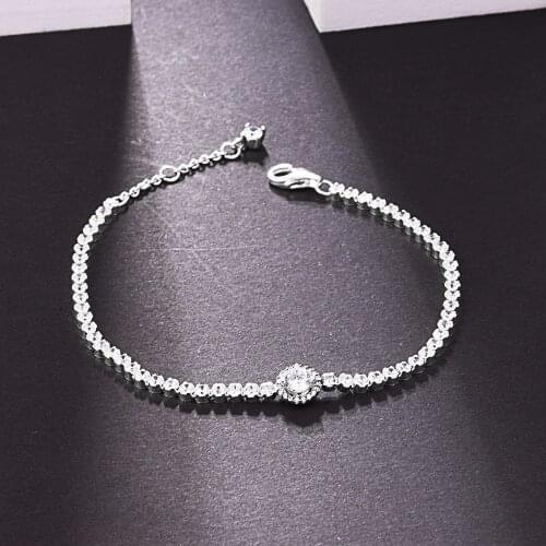 Sparkling Halo Tennis Bracelet Argent 925 Sterling Silver Clear CZ Bracelets & Bangles Women Fashion Jewelry Gift 2021 New