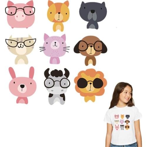 Cute Pig Dog Lion Thermal Sticker On T-shirt DIY A-levels Iron On Transfer For Clothing Beautiful Animals On Kid Clothes Patches
