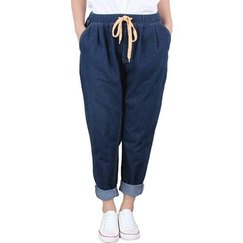 Women Jeans Harem Pants High Elastic Waist Softener Loose Lady Denim Pants Girls Hemming Boyfriend Ripped Denim Harem Jeans 5xl