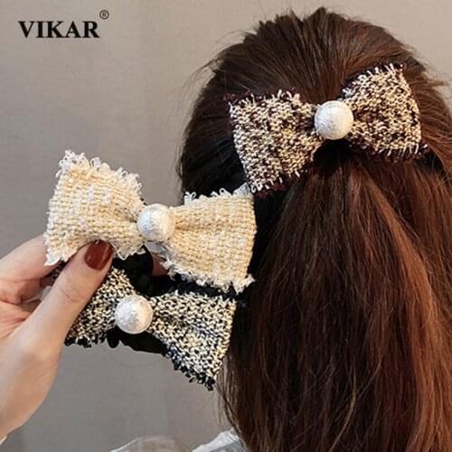 Women Korean Pearl Fabric Bow Elastic Hair Bands Girls Ponytail Holder Organza Scrunchie Hair Ropes Hair Accessories Headwear