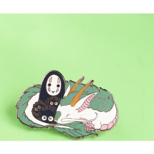 Spirited Aways No Face Man White Dragon Hard Enamel Pin Kawaii Cartoon Animals Brooch Anime Fan Collection Badge Unique Gift