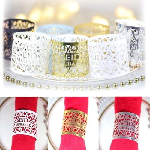Gold Silver Paper Napkin Rings, 50pcs/set Ramadan Eid Mubarak Napkin Holder Rings for Holiday Decorations for Eid Al Fitr & Adha