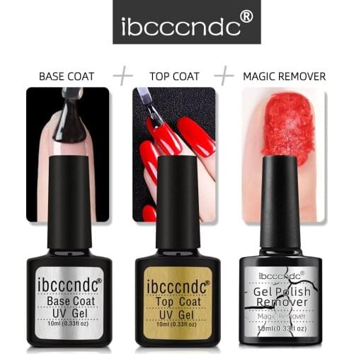 3pcs/Lot 10ml Long Lasting Base And Top Coat For Nail Gel Polish With Magic Nail Remover Burst Nail Art Soak Off Uv Gel