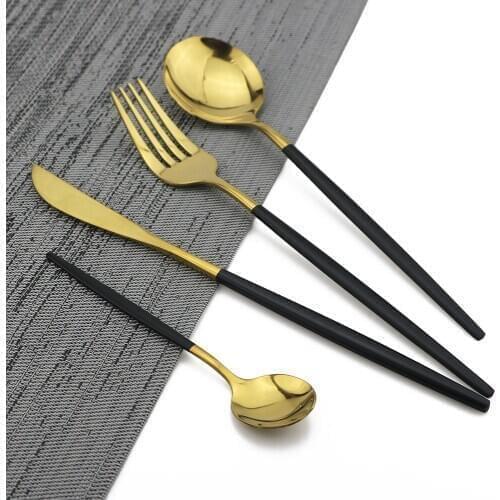 4Pcs/set Black Gold Cutlery Set 18/10 Stainless Steel Dinnerware Silverware Flatware Set Dinner Knife Fork Spoon Dropshipping