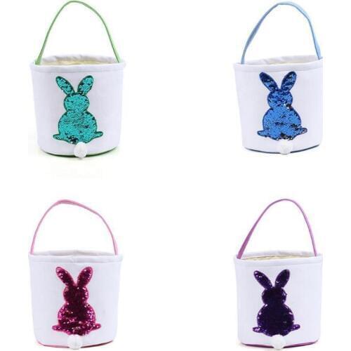 50pcs/lot 4 colors 2019 Easter decoration trending Easter bucket bunny bags Easter basket reversible sequins easter bag