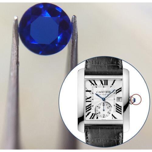 Watch crown blue sapphire crystal for Cartier Tank W53300 automatic watch