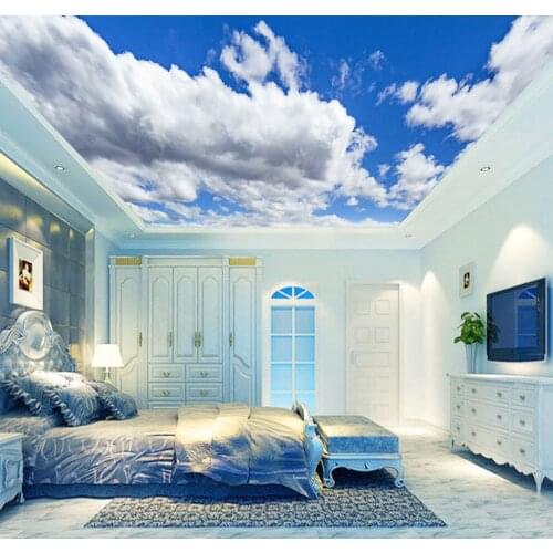 Large Sky Ceiling Mural 3d Ceilings Mural white cloud Wallpaper for Living room and bedroom 3d Murals blue Wall paper Sticker