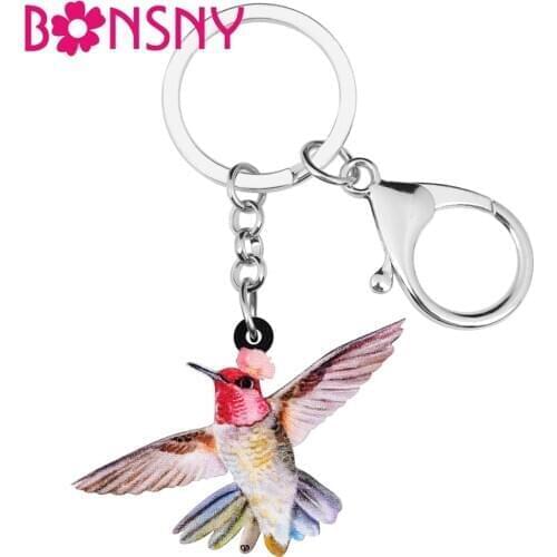 Bonsny Acrylic Flying Hummingbird Bird Keychains Cute Animal Keyring Jewelry For Women Kid Lover Festival Gift Wallet Decoration