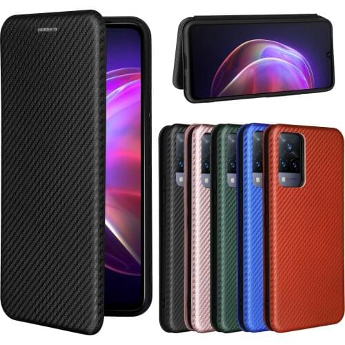 For VIVO V21 Case Carbon Fiber Flip Leather Case For Vivo V21 5G VivoV21 V 21 2021 Business Magnetic Wallet Card Slot Slim Cover