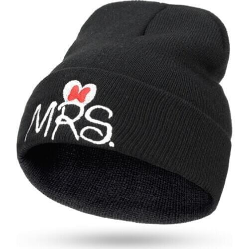 Childrens Winter Elasticity Knitted Warm Fold Cute Embroidered Letters Cap Female Cotton Acrylic Knit Windproof Black Hat U14