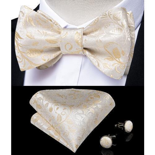 Fashion Floral Silk Jacquard Woven Men Butterfly Self Bow Tie Handkerchief Cufflinks Set Wedding Party Bow Tie Bowknot DiBanGu