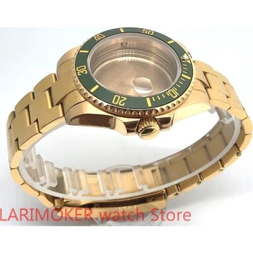 Sealed back cover 904L stainless steel gold strap bracelet with 40mm sapphire glass ETA NH36 MH35 cases gold bezel sea green