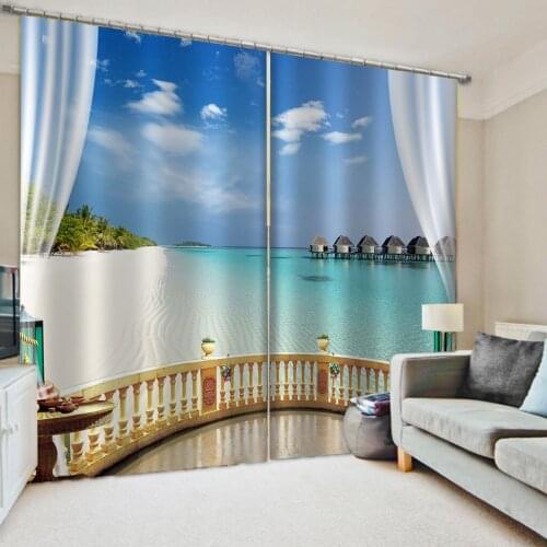 Custom blue balcony curtains 3D Blackout Curtains For Living room Bedding room personality curtains