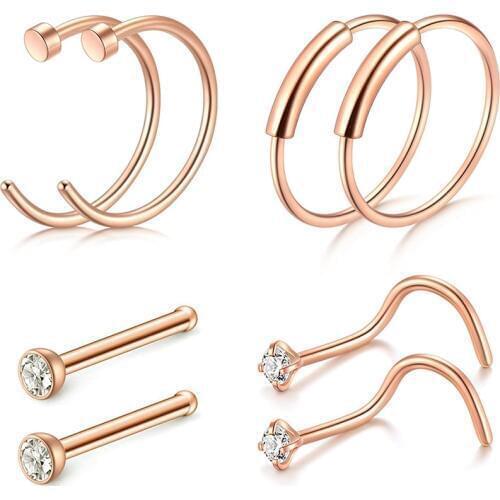 22G Nose Rings Nose Studs Nose Hoop Rings Black Rose Gold Stainless Steel Piercing Body Jewelry