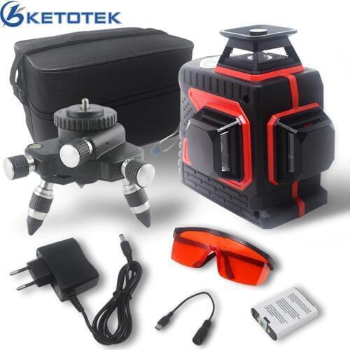 12 Line Laser Level 3D Self-Leveling Tools Cross Line Laser 360 Degree Horizontal Vertical Measure Red Indoor Outdoor Tripod Box