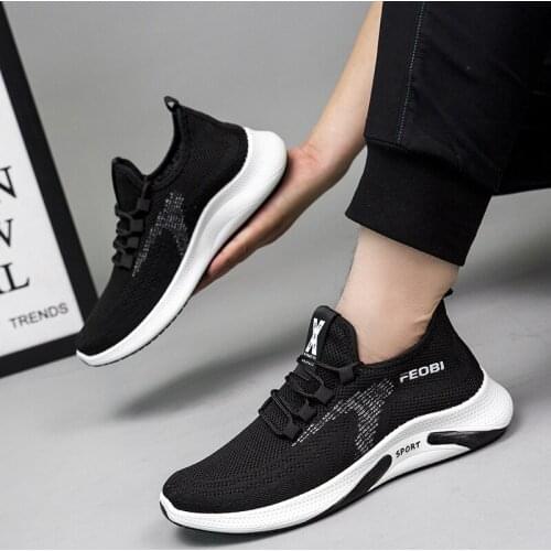 Flying woven mens shoes mesh breathable sports shoes running shoes casual lightweight sports shoes spring and autumn new style