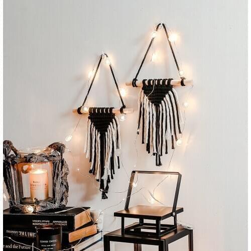 Macrame Tassels Hanging (40 x 20cm) Cotton Handmade Knitted Wall Tapestry Boho Backdrop Wall Decoration for Living Room