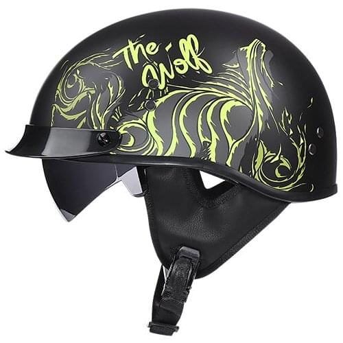 Motorcycle Half Helmet Retro Open Face Helmets Moto Bike Scooter With Dual Lens DOT Certified