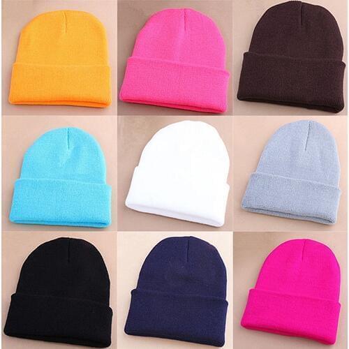Men Women Beanie Knit Cap Hip-Hop Winter Warm Elastic Wool Yarn Cuff Hat