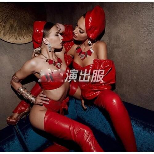 Music festival red patent leather gogo tour service bar performance bar nightclub club party dance clothing customized