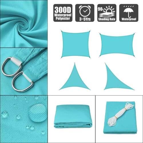 Sky Blue 300D Waterproof Polyester 160GSM Polyester Oxford Fabric Shade Sail Sun Outdoor Square