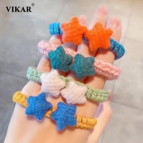 New Women Cute Knitted Wool Star Elastic Hair Bands Girls Sweet Ponytail Holder Scrunchie Headband Fashion Hair Accessories