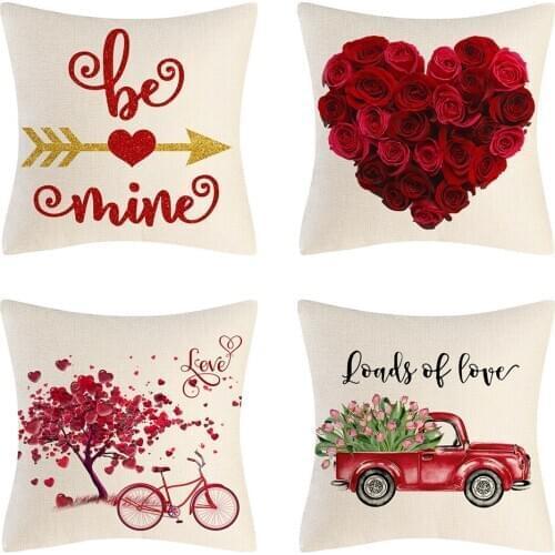 Valentines Day Decoration Cushion Cover Rose Printed Pillow Case Home Sofa Bed Romantic Decor Pillow Cover Holiday Gift