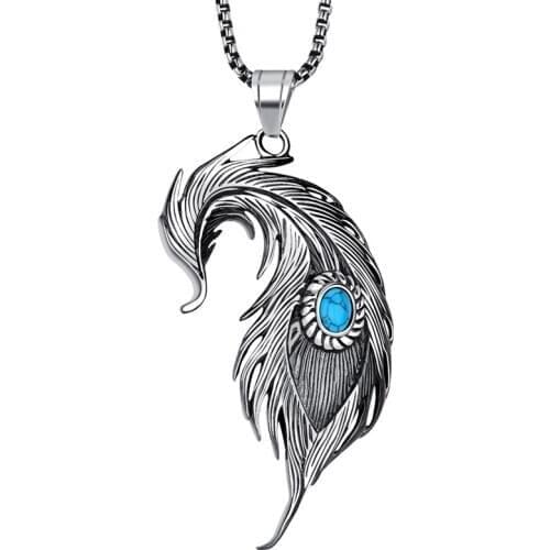 RIR Hot Sell Big Size Popular Stainless Steel Angel Feather Pendant Necklace Stainless Steel Fashion Jewelry For Men and Women